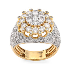 10k Yellow Gold Flower Cluster Natural Diamond 4.75 CTW Men Pinky Ring 10.3g