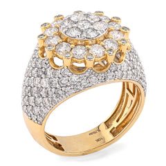 10k Yellow Gold Flower Cluster Natural Diamond 4.75 CTW Men Pinky Ring 10.3g