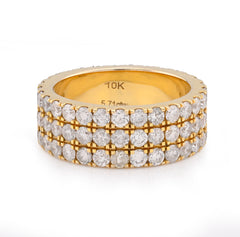10k Yellow Gold 3 Row Round 5.71 CTW Natural Diamond Floded Men Band Ring Size 10 12.2gm