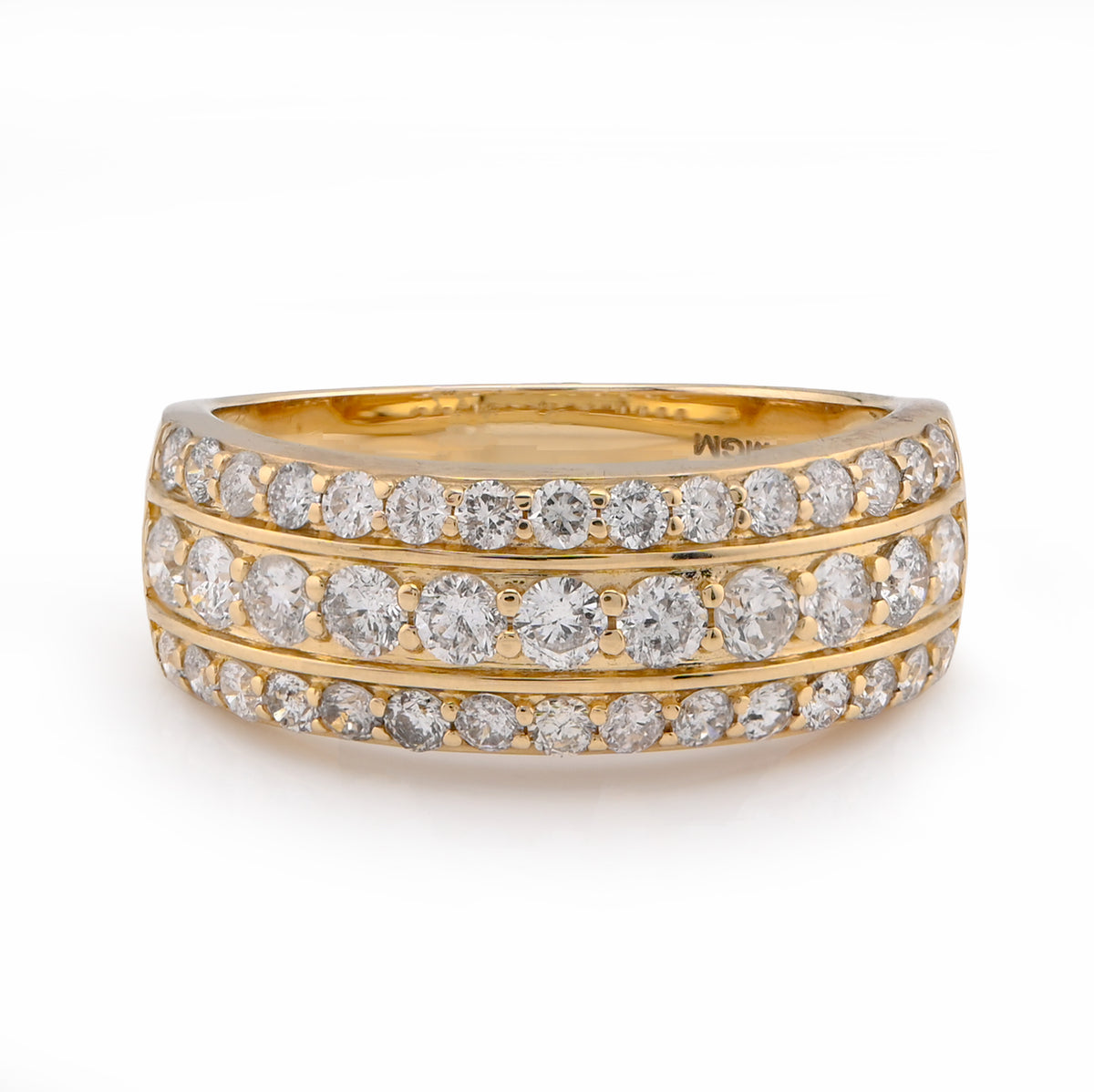 10k Yellow Gold Three Row 1.6 CTW Natural Diamond Men Band Ring 6.3g