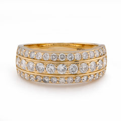 10k Yellow Gold Three Row 1.6 CTW Natural Diamond Men Band Ring 6.3g