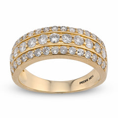 10k Yellow Gold Three Row 1.6 CTW Natural Diamond Men Band Ring 6.3g