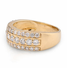 10k Yellow Gold Three Row 1.6 CTW Natural Diamond Men Band Ring 6.3g
