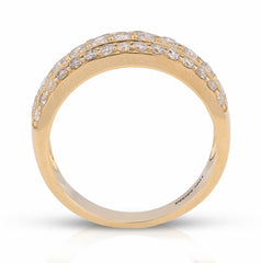 10k Yellow Gold Three Row 1.6 CTW Natural Diamond Men Band Ring 6.3g