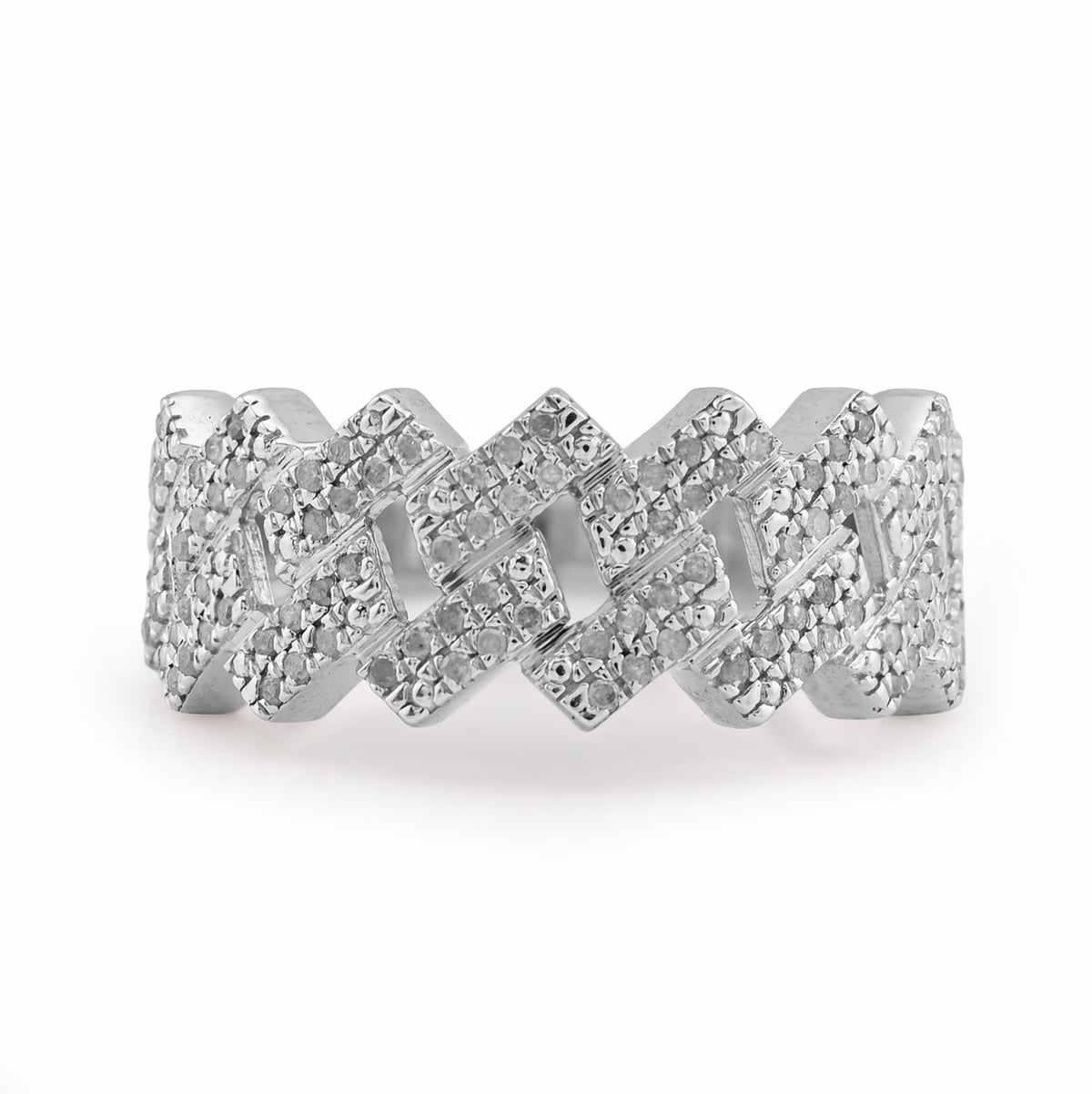 925 White Snake Cuban Link 0.375 CTW Natural Diamond Men Pinky Ring 4.7g