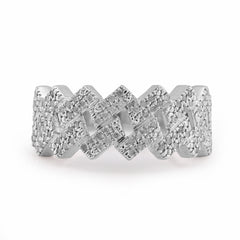 925 White Snake Cuban Link 0.375 CTW Natural Diamond Men Pinky Ring 4.7g