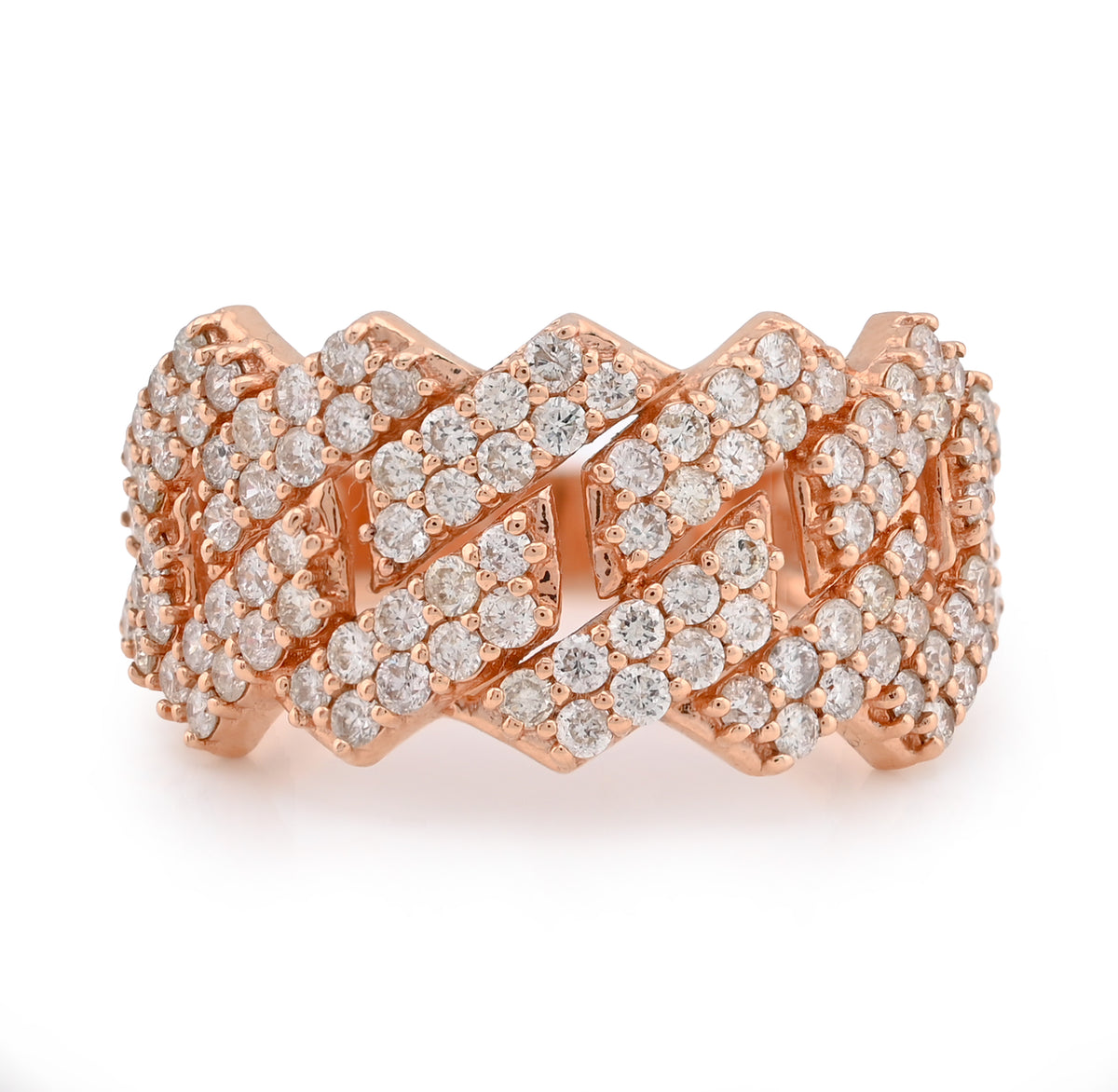 14k Rose Gold 1.84 CTW Snake Cuban Link Dual Row Natural Diamond Men Ring 5g