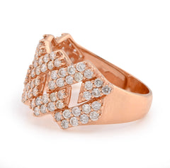14k Rose Gold 1.84 CTW Snake Cuban Link Dual Row Natural Diamond Men Ring 5g