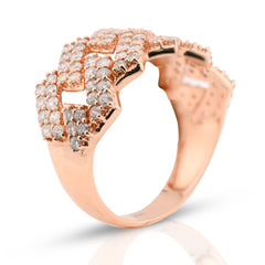 14k Rose Gold 1.84 CTW Snake Cuban Link Dual Row Natural Diamond Men Ring 5g