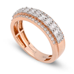 10k Rose Gold 0.90 CTW Round/Baguette Three Row Natural Diamond Mens Ring 4.7gms