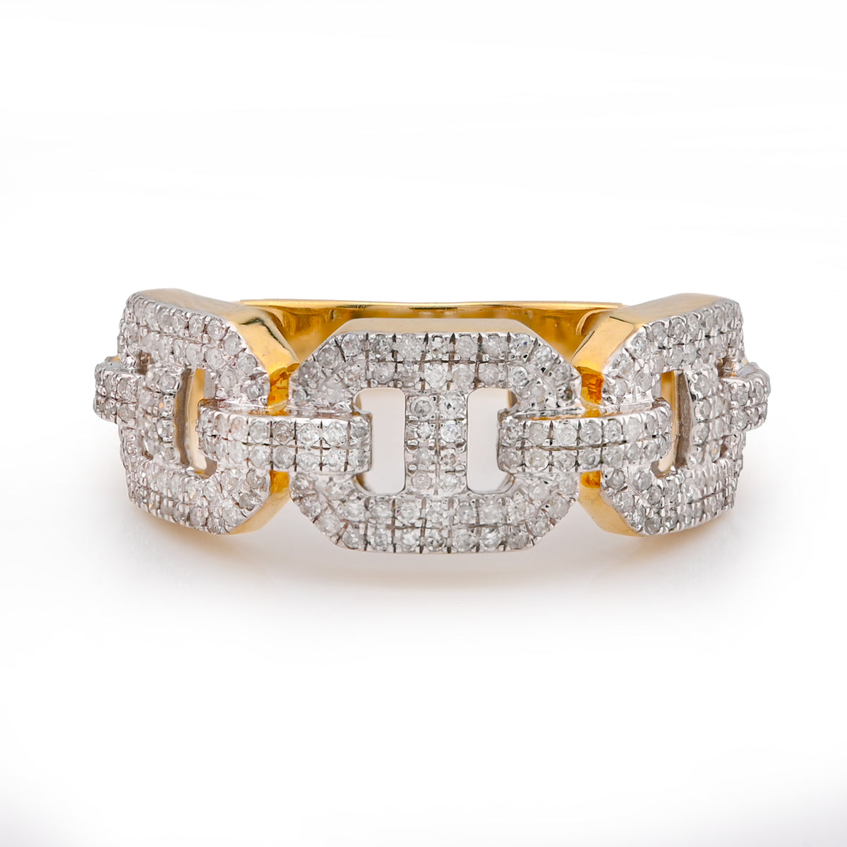 10k Yellow Gold 0.625 CTW Gucci Link Natural Diamond Men Ring 4.8gm