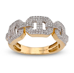 10k Yellow Gold 0.625 CTW Gucci Link Natural Diamond Men Ring 4.8gm