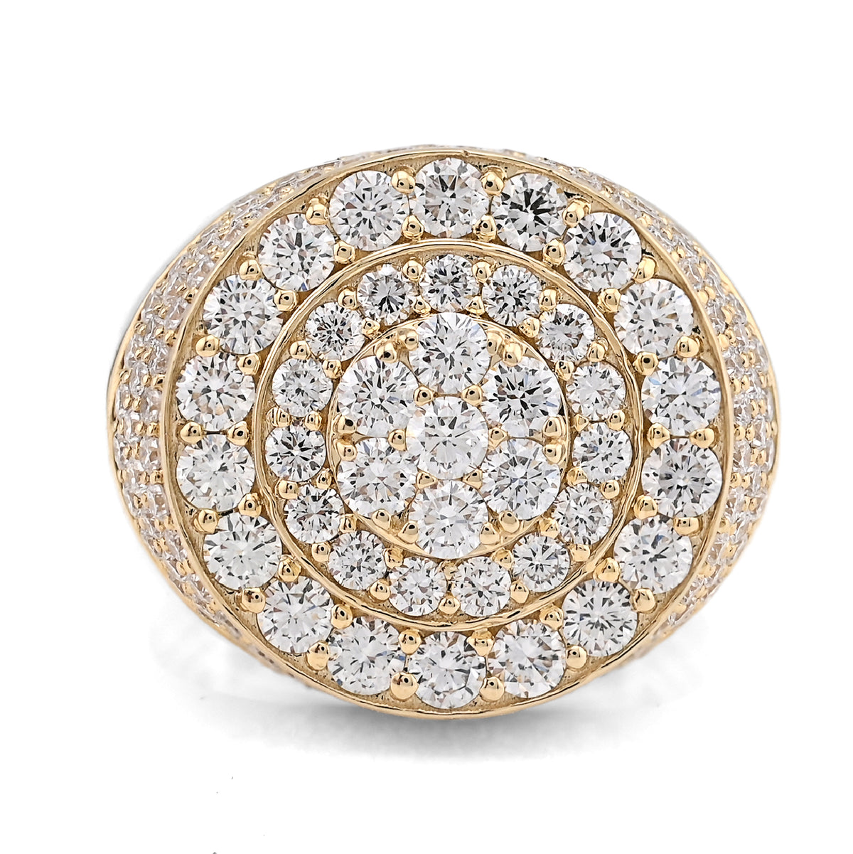 10k Yellow Gold Cluster Flower Round 3.25 CTW Lab Diamond Men Pinky Ring 9.6g