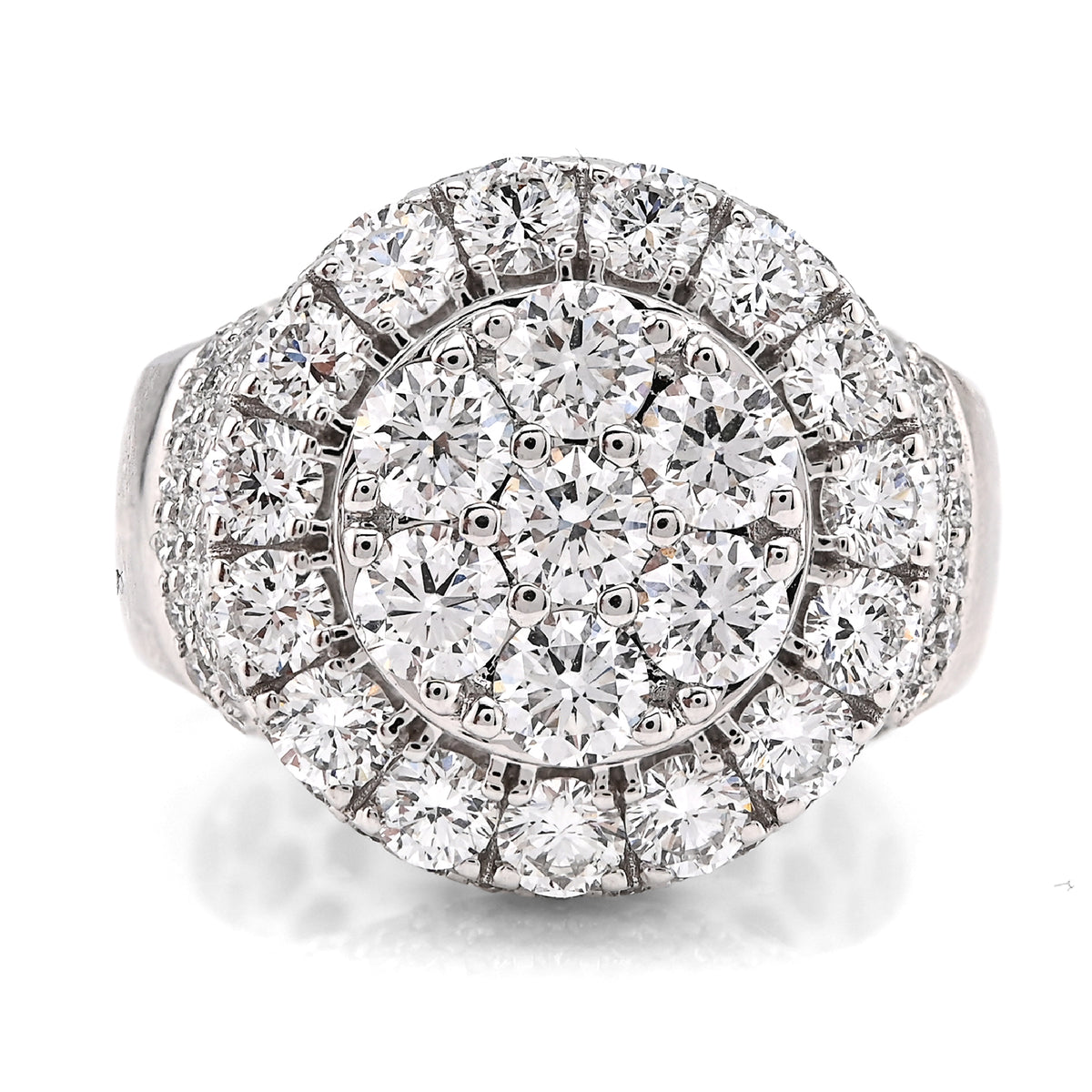 10k White Gold Round Cluster 10 Pointer 5.80 CTW Lab Diamond Pinky Ring 14gms