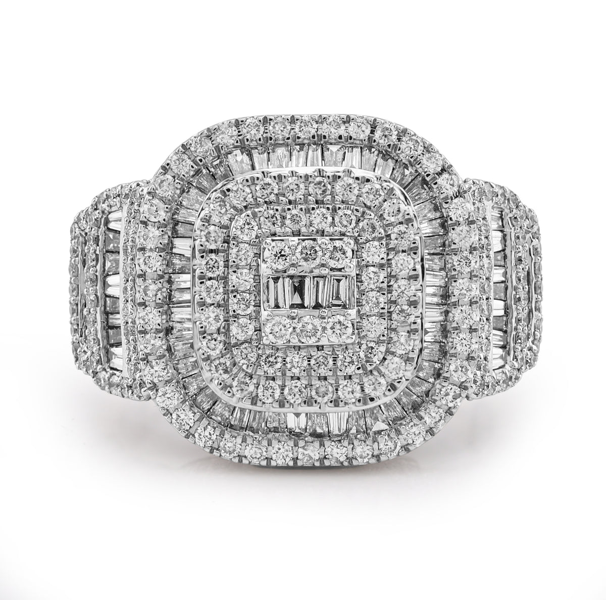 10k White Gold 2.73 CTW Baguette Natural Diamond Rectangular Mens Pinky Ring 11.4g
