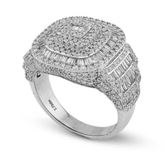 10k White Gold 2.73 CTW Baguette Natural Diamond Rectangular Mens Pinky Ring 11.4g