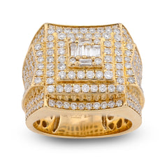 10k Yellow Gold 3 Level Rectangle Baguette Centre 2.32 CTW Natural Diamond Men Pinky Ring 14.8g