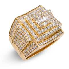 10k Yellow Gold 3 Level Rectangle Baguette Centre 2.32 CTW Natural Diamond Men Pinky Ring 14.8g