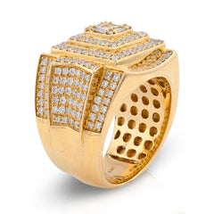 10k Yellow Gold 3 Level Rectangle Baguette Centre 2.32 CTW Natural Diamond Men Pinky Ring 14.8g