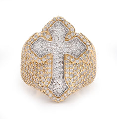 10k Yellow/White Gold 3.50 CTW Natural Diamond Cross Shape Men Pinky Ring 12.9g