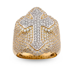 10k Yellow/White Gold 3.50 CTW Natural Diamond Cross Shape Men Pinky Ring 12.9g