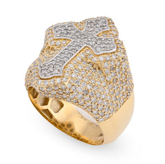 10k Yellow/White Gold 3.50 CTW Natural Diamond Cross Shape Men Pinky Ring 12.9g