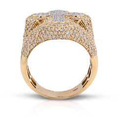 10k Yellow/White Gold 3.50 CTW Natural Diamond Cross Shape Men Pinky Ring 12.9g