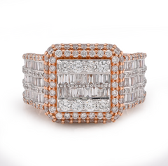 10k Rose Gold Baguette Centre Rectangle 4.76 CTW Natural Diamond Mens Pinky Ring 14.6g