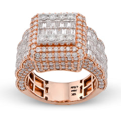 10k Rose Gold Baguette Centre Rectangle 4.76 CTW Natural Diamond Mens Pinky Ring 14.6g