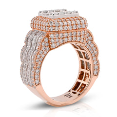 10k Rose Gold Baguette Centre Rectangle 4.76 CTW Natural Diamond Mens Pinky Ring 14.6g
