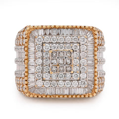 10k Yellow/White Gold 2 Row Rectangular President's Style 1.05 CTW Natural Diamond Men Pinky Ring 9.6g