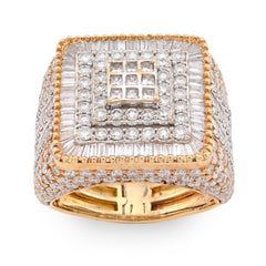 10k Yellow/White Gold 2 Row Rectangular President's Style 1.05 CTW Natural Diamond Men Pinky Ring 9.6g
