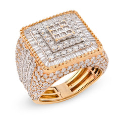 10k Yellow/White Gold 2 Row Rectangular President's Style 1.05 CTW Natural Diamond Men Pinky Ring 9.6g