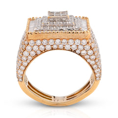 10k Yellow/White Gold 2 Row Rectangular President's Style 1.05 CTW Natural Diamond Men Pinky Ring 9.6g
