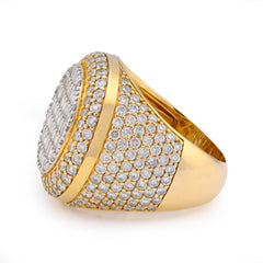 10k Yellow Gold Baguette Centre Side Iced 4.74 CTW Natural Diamond Round Men Pinky Ring 15.5g