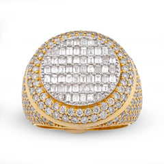 10k Yellow Gold Baguette Centre Side Iced 4.74 CTW Natural Diamond Round Men Pinky Ring 15.5g