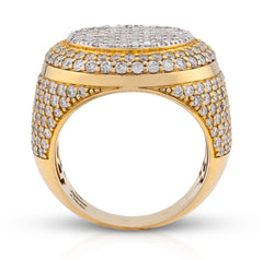 10k Yellow Gold Baguette Centre Side Iced 4.74 CTW Natural Diamond Round Men Pinky Ring 15.5g