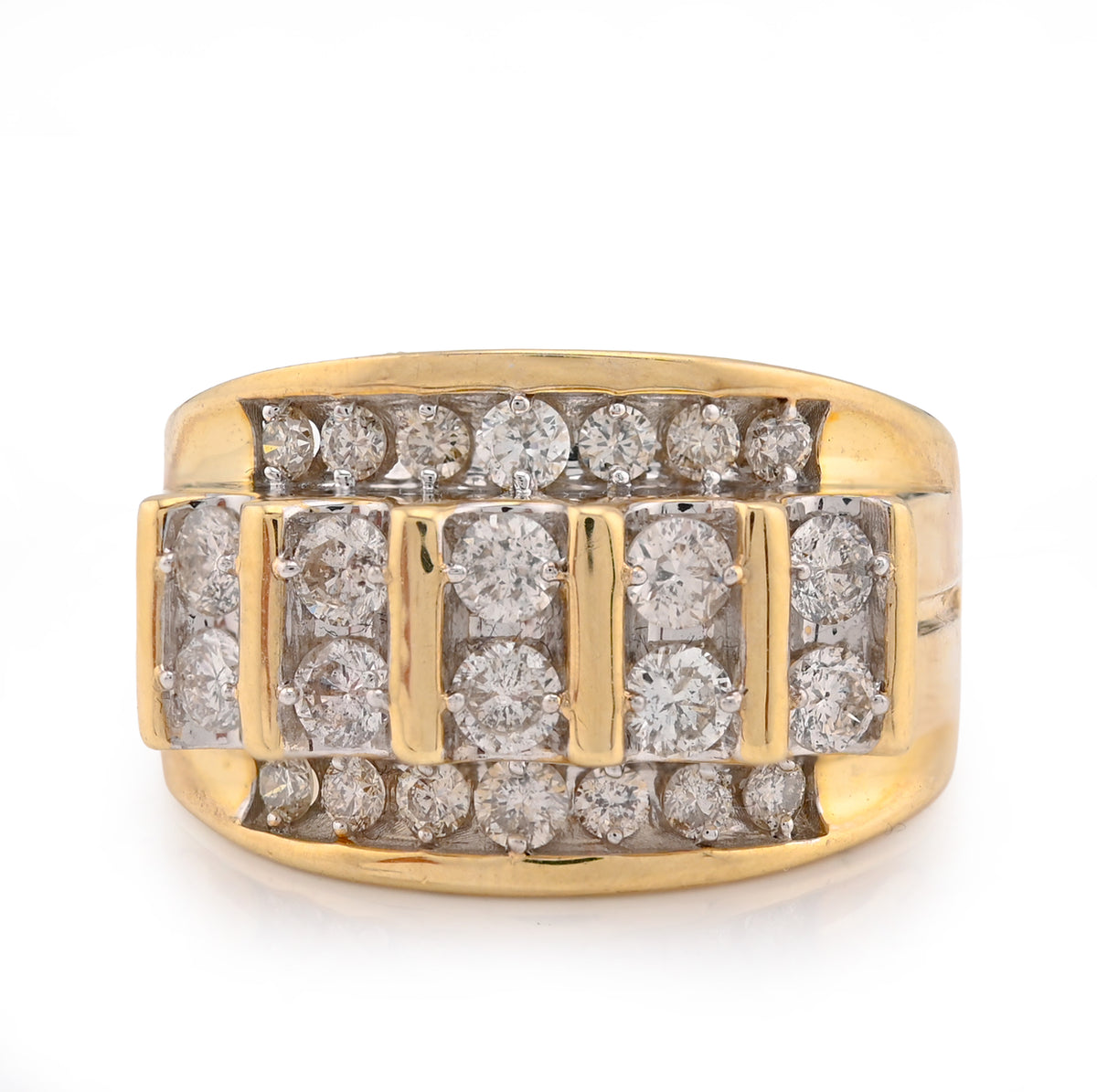 10k Yellow Gold Vertical Row multi-Column 2 CTW Natural Diamond Men Pinky Ring 10g