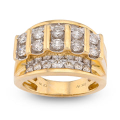 10k Yellow Gold Vertical Row multi-Column 2 CTW Natural Diamond Men Pinky Ring 10g