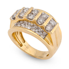 10k Yellow Gold Vertical Row multi-Column 2 CTW Natural Diamond Men Pinky Ring 10g