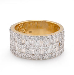 10k Yellow Gold 3 Row Cage Round/Baguette 2.50 CTW Natural Diamond Men Pinky Band Ring 10.2g
