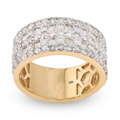 10k Yellow Gold 3 Row Cage Round/Baguette 2.50 CTW Natural Diamond Men Pinky Band Ring 10.2g