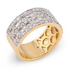 10k Yellow Gold 3 Row Cage Round/Baguette 2.50 CTW Natural Diamond Men Pinky Band Ring 10.2g