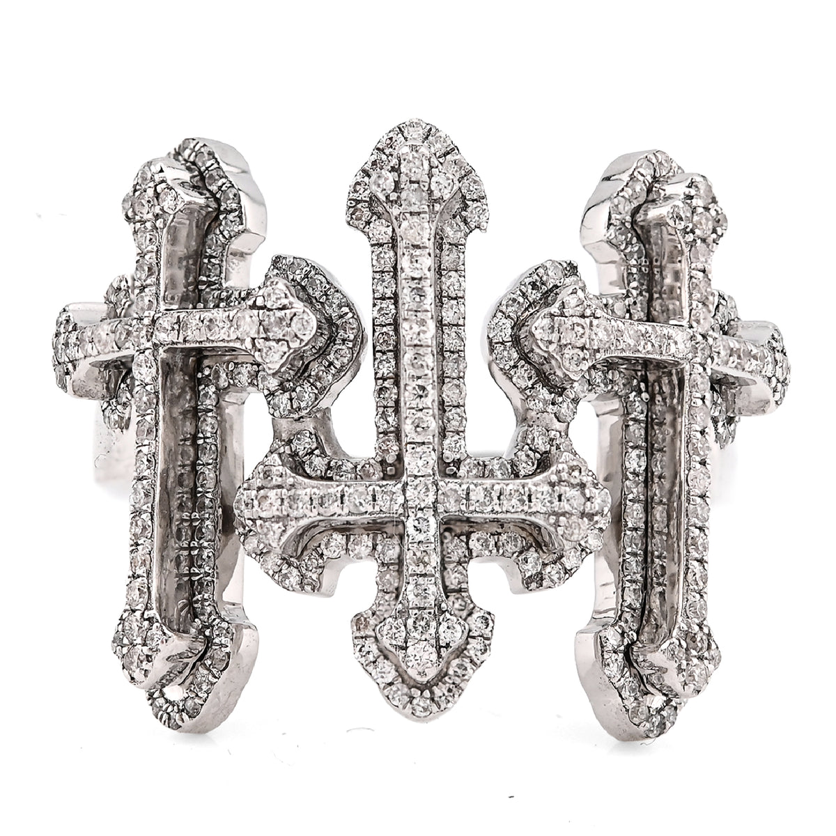 10k White Gold Three Cross 1 CTW Natural Diamond Mens Pinky Ring 12.9gm