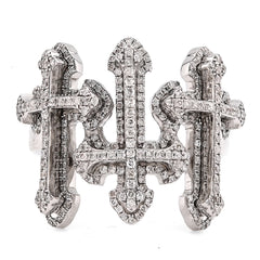 10k White Gold Three Cross 1 CTW Natural Diamond Mens Pinky Ring 12.9gm