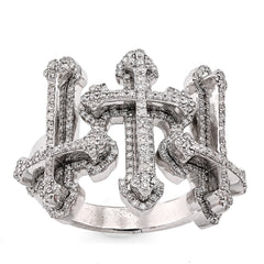 10k White Gold Three Cross 1 CTW Natural Diamond Mens Pinky Ring 12.9gm