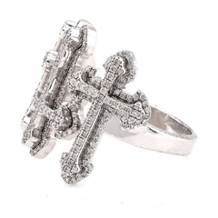 10k White Gold Three Cross 1 CTW Natural Diamond Mens Pinky Ring 12.9gm