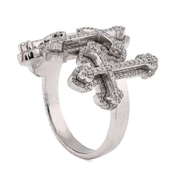 10k White Gold Three Cross 1 CTW Natural Diamond Mens Pinky Ring 12.9gm