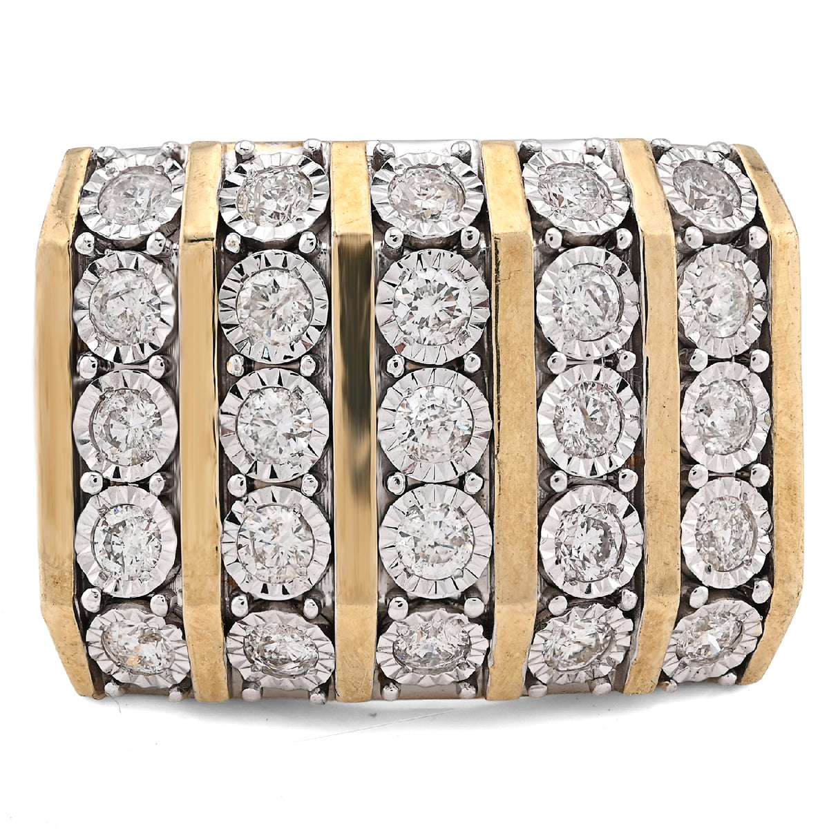 10k Yellow Gold 2 CTW Natural Diamond Multi Column Men Ilusion Set Pinky Ring 12.6g