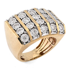 10k Yellow Gold 2 CTW Natural Diamond Multi Column Men Ilusion Set Pinky Ring 12.6g
